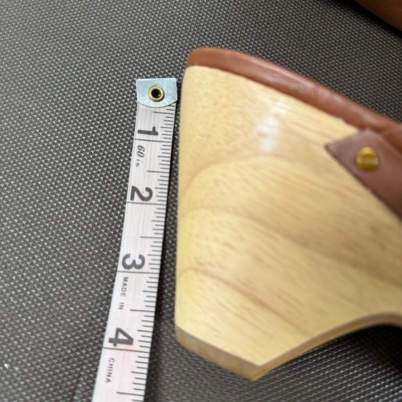 Veronica Beard Hendrix Clogs Brown Leather Chunky Platform Wooden Heel Size 7.5M - Picture 11 of 13